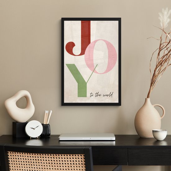 Fotolijst inclusief poster 40x60 cm - Quote joy - Kerst accessoires - Foto kader - Muurposter met zwarte lijst - Decoratie kerstmis - Kerstposter deco - Posters in fotolijsten - Muurdecoratie woonkamer - Kerstversiering binnen