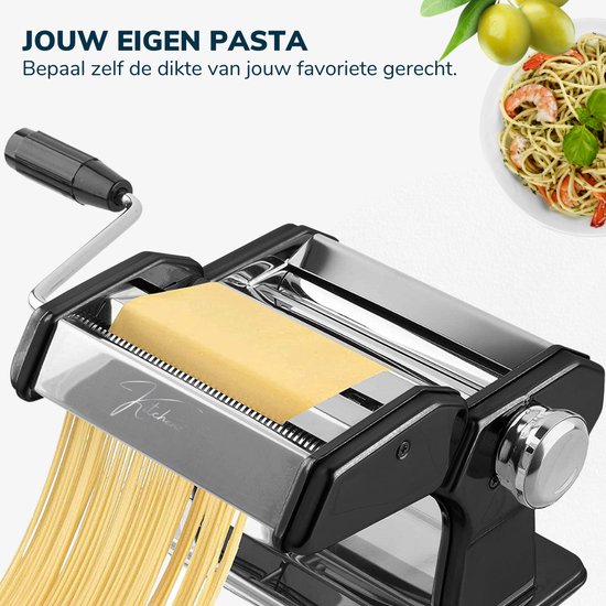 Kitchenz® Pastamachine Zwart - Pastamaker met Pasta Droogrek - Pasta Starterset - Pasta Roller voor: Ravioli , Spaghetti , Lasagne , etc. - Incl. Receptenboek van Kitchenz® — afbeelding 4
