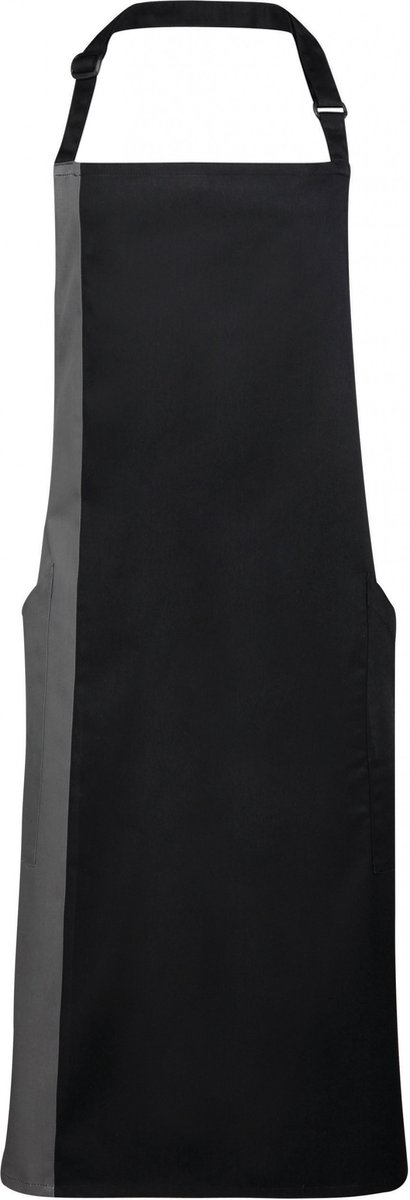 Premier Contrast Bib Apron PR162 - Black / Dark Grey - One size