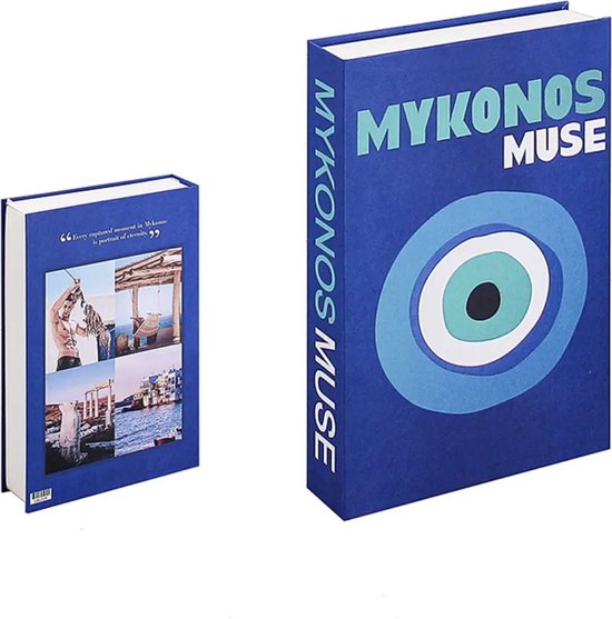 Foto: Opberg boek mykonos muse blauw opbergbox opbergdoos decoratie woonkamer boeken nep boek opbergboek