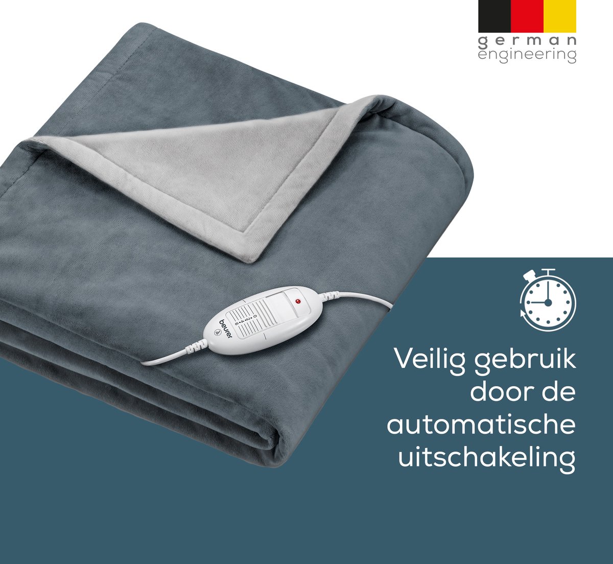Afbeelding 3 van Beurer Warmtedeken - Test: zeer goed - 180x130 cm - Luxe elektrische bovendeken - Zacht Fleece - HD 75 - Antraciet