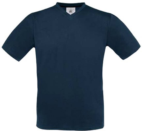 T-shirt Unisexe L B&C Col V Manche courte Marine 100% Katoen