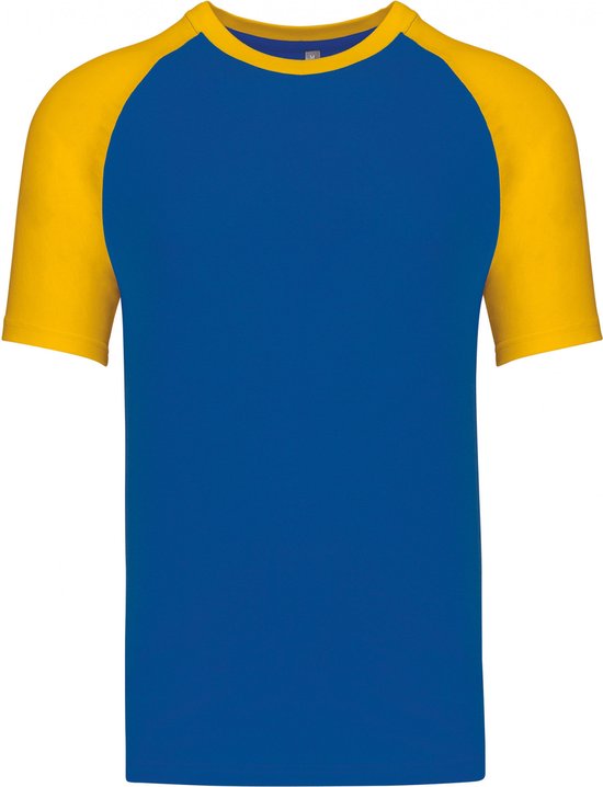SportT-shirt Heren XL Kariban Ronde hals Korte mouw Royal Blue / Yellow 100% Katoen