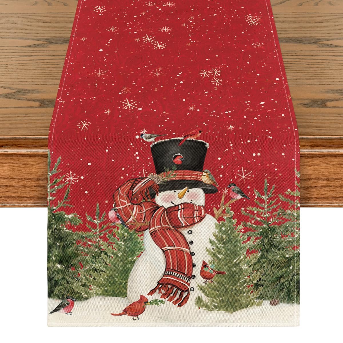 Blazelife Kerstmis Home Bedrukt Velvet textiel Tafelloper - Fluweel - Runner 40*140 -Kersttafelkleed - Kerstsneeuwpop - Rood -Kerstversieringen