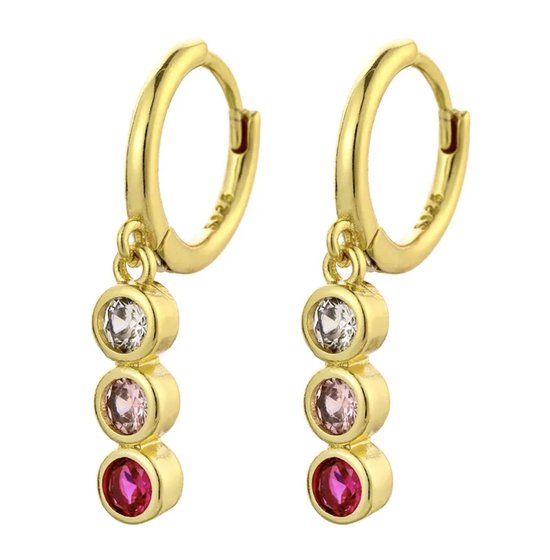 Oorhangers Zirkonia - roze - goudkleurige oorringen - cadeau voor vrouw - Liefs Jade