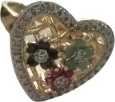 Gemstones-silver natuursteen ring 18 mm hart 925-zilver 14 K verguld met : smaragd-robijn-saffier