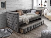 Bed met slaaplade LOUISE - 2 x 90 x 190 cm - Grijze stof L 219 cm x H 95.2 cm x D 98.5 cm