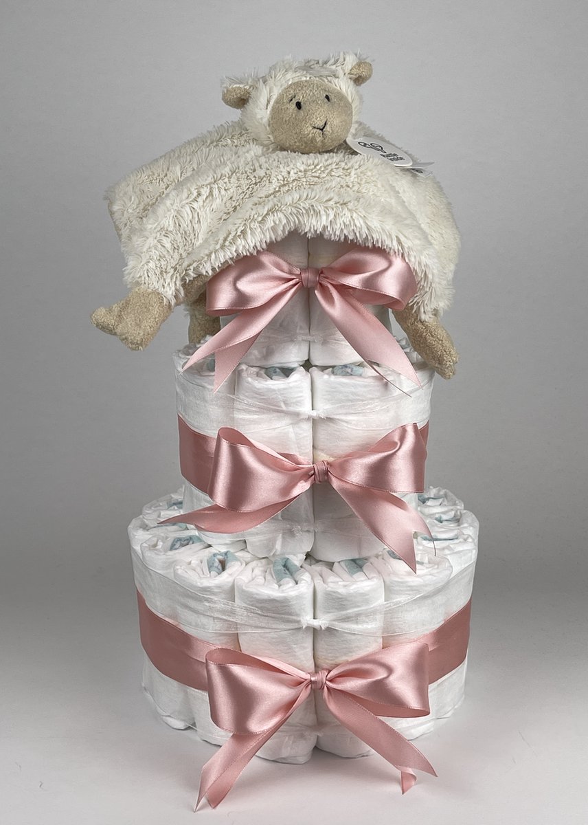 Goedkoopste Chouette-Chouette | Luiertaart Meisje | Kraamcadeau | Geboorte Meisje | Babyshower | Tuttle Lammy Beige - donker Poeder Roze