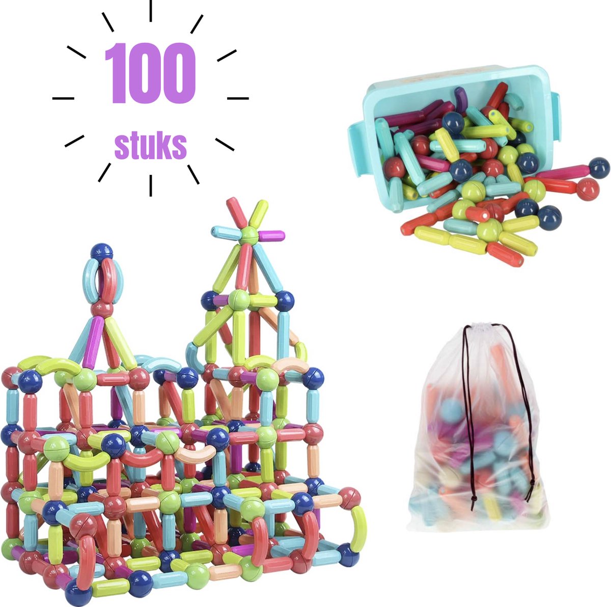 Magnetische Blokken - 100 stuks - Magnetisch Constructiespeelgoed -  Creatief Speelgoed