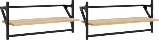 vidaXL - Wandschappen - met - stangen - 2 - st - 65x25x30 - cm - sonoma - eikenkleurig
