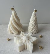 MinaCasa - Luxe Geurkaarsenset - Appeltaart & Gezouten karamel geur - 3 delig - wit - Kerst - Decoratie - Winter - Cadeau