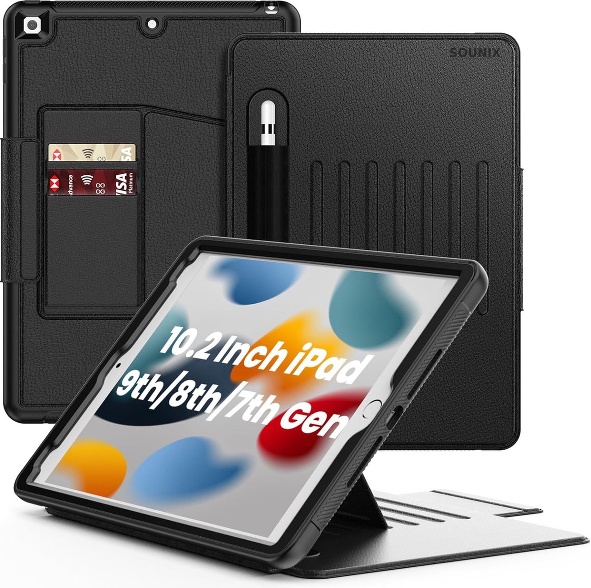 Sounix iPad Hoes 10.2 Inch - Luxe Book Case - Draaibaar - iPad Cover - Hoesje (10.2 inch) - Zwart