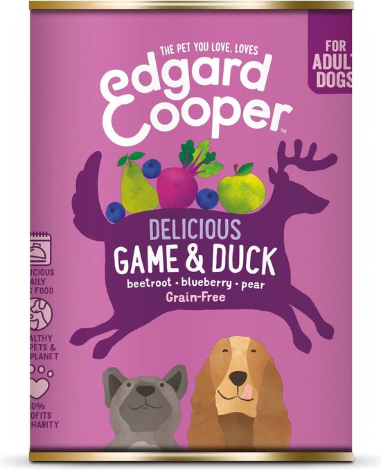6x Edgard & Cooper Blik Honden Natvoer Hondenvoer Wild - Eend 400 gr