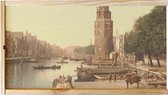 Wijnkist - Oud Stadsgezicht Amsterdam - Montelbaanstoren Oudeschans - Oude Foto Print op Houten Kist - 19x36 cm