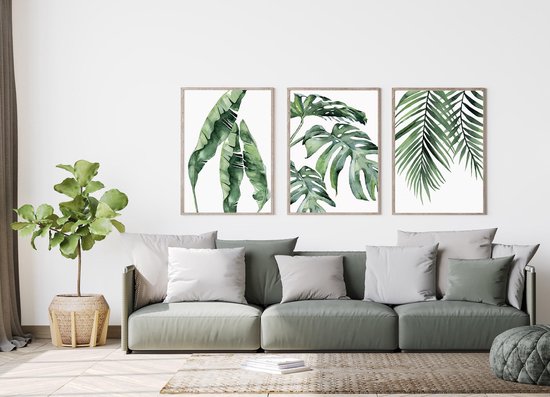 Postercity - Design Canvas Poster Set Botanische - Palmboom Tropische Planten / Planten Poster / Muurdecoratie / 50 x 40cm