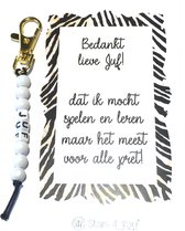 Sleutelhanger Bedankt juf zebra wit