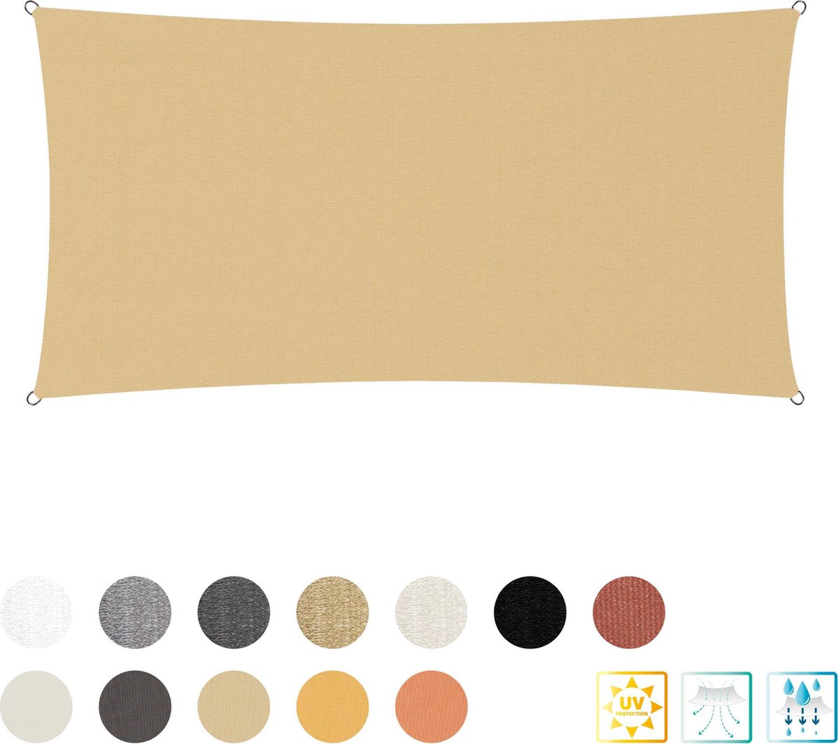 Rechthoekige luifel van Lumaland incl. spankoorden|polyester met dubbele pu-laag | Rechthoekig 2 x 4 Meter | 160 g/m² - zandkleur