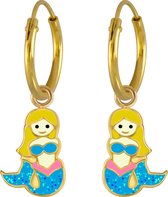 Joy|S - Zilveren zeemeermin bedel oorbellen glitter blauw Mermaid oorringen 14k goudplating
