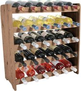 Wijnrek - Bottle Rack- 65x63x26,5 cm (LxBxD) - Massief Hout -BRUIN- 30 flessen - Flessenrek Modulair en Stapelbaar - Flessenhouder Staand