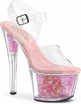 Pleaser Sandaal met enkelband, Paaldans schoenen -38 Shoes- SKY-308CF Paaldans schoenen Transparant/Roze