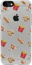 ADEL Siliconen Back Cover Softcase Hoesje Geschikt voor iPhone SE (2022/ 2020)/ 8/ 7 - Junkfood Pizza Patat Hotdog Hamburger