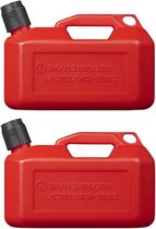 2x Rode jerrycans/watertanks/benzinetanks 5 liter - Voor water en benzine - Jerrycans/watertanks voor onderweg of op de camping