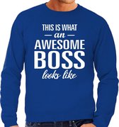 Awesome Boss - geweldige baas cadeau sweater blauw heren - verjaardag cadeau S