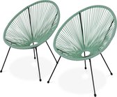 Set van 2 design stoelen ei-vormig - Acapulco Watergroen  - Stoelen 4 poten retro design, plastic koorden, binnen/buiten