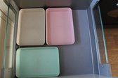 Set van 3 kunststof bakken - lades - organizer - 26,9 x 18,3 cm - voorraad - overzicht - pastelkleuren