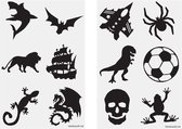 Tattoos kinderen – Jungle - Monsters - Dieren zwart wit - Tijdelijke tattoo jongens en meisjes - 36 stuks
