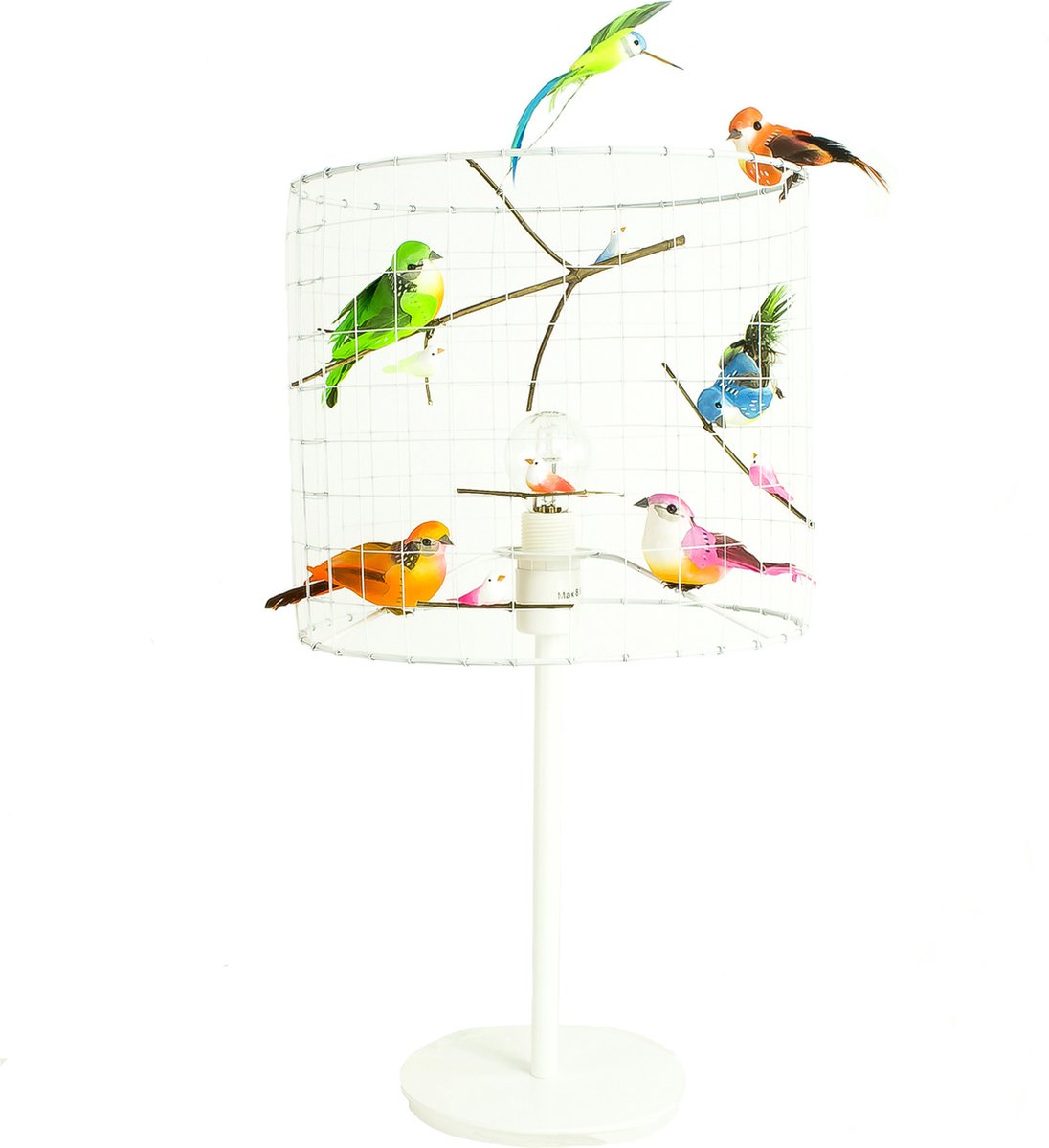 Tafellamp met vogeltjes-Landelijk- Neon-Wit-Woonkamer-Hal-Kantoor-Ø25cm.