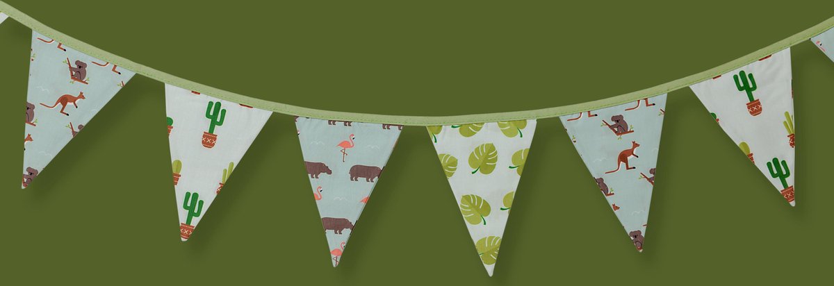 Mini stoffen slinger - mini vlaggenlijn - Babykamer Slingertje - Geboorte - Verjaardag - Baby Boy - Groen