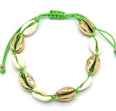 Dielay - Enkelbandje met Schelpen - Anklet - Lengte Verstelbaar - Goudkleurig en Groen