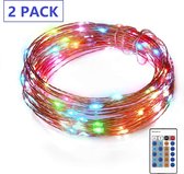 [2x stuks] AUKEY LT-SS3 lichtslingers, 10 standen 10 meter 100LEDs Kerstverlichting Waterdichte koperdraad met afstandsbediening en kleurwissel voor tuin, bruiloft, feest, binnen, buiten (RGB