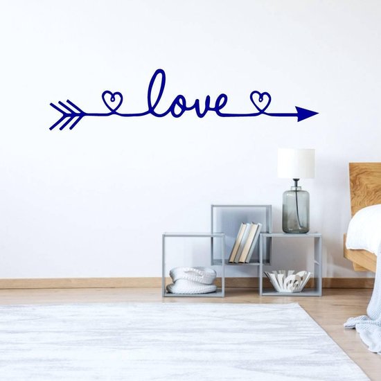 Muursticker Love Met Hartje - Donkerblauw - 160 x 37 cm - slaapkamer woonkamer alle