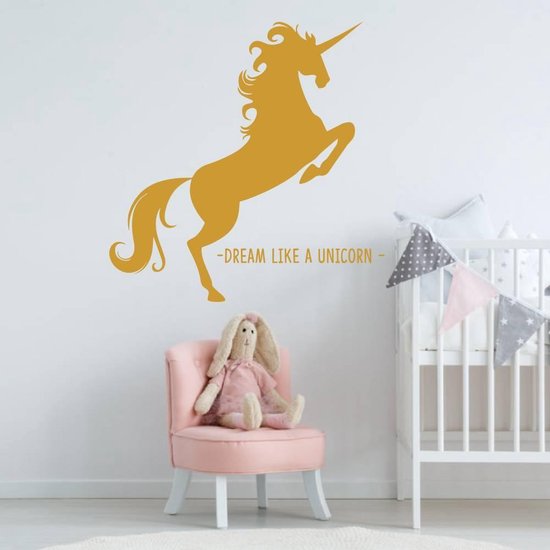 Muursticker Unicorn - Goud - 80 x 80 cm - baby en kinderkamer - muursticker dieren slaapkamer alle muurstickers baby en kinderkamer