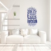 Muursticker Life Is A Journey Enjoy The Ride Met Busje -  Donkerblauw -  80 x 40 cm  -  slaapkamer  woonkamer  alle - Muursticker4Sale