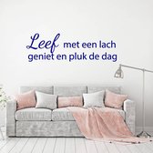 Muursticker Leef Met Een Lach Geniet En Pluk De Dag -  Donkerblauw -  160 x 49 cm  -  woonkamer  slaapkamer  nederlandse teksten  alle - Muursticker4Sale