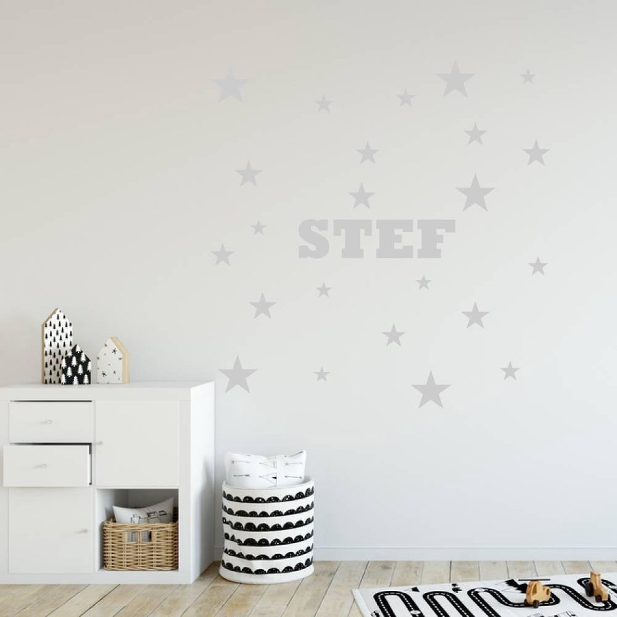 Muursticker Sterren Met Naam - Lichtgrijs - 40 x 40 cm - baby en kinderkamer - jongens bab
