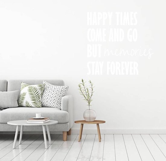 Muursticker Happy Times Come And Go But Memories Stay Forever - Wit - 40 x 43 cm - Salon Chambre Textes Anglais - Muursticker4Sale