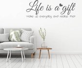 Muursticker Life Is A Gift - Donkergrijs - 80 x 29 cm - slaapkamer engelse teksten woonkamer