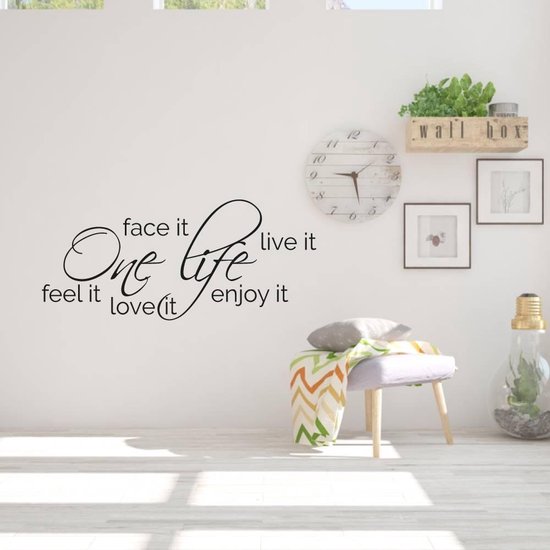 Muurtekst One Life - Zwart - 80 x 35 cm - woonkamer engelse teksten