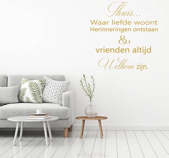 Muursticker Thuis Waar Liefde Woont - Goud - 40 x 40 cm - woonkamer alle