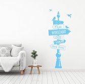 Muursticker Paal Met Diverse Plaatsen En Vogels -  Lichtblauw -  180 x 70 cm  -  woonkamer  alle - Muursticker4Sale