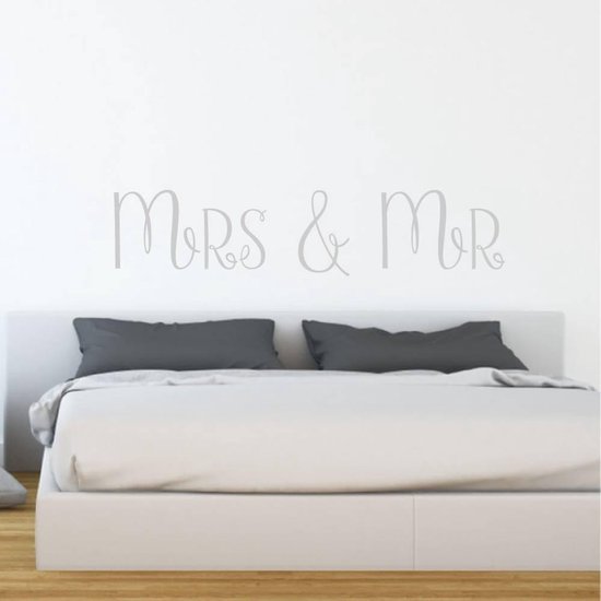 Muursticker Mrs & Mr - Zilver - 80 x 18 cm - slaapkamer alle