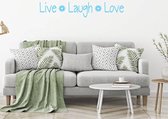 Muursticker Live Laugh Love Met Bloem - Lichtblauw - 80 x 15 cm - woonkamer slaapkamer engelse teksten