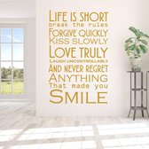 Muursticker Life Is Short -  Goud -  80 x 125 cm  -  woonkamer  alle - Muursticker4Sale