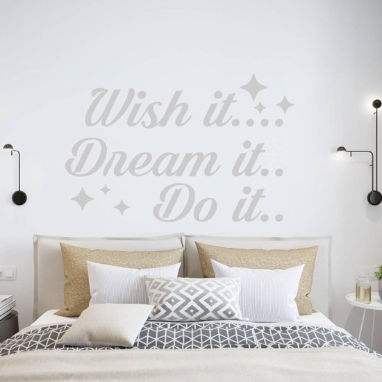 Muursticker Wish It Dream It Do It - Zilver - 120 x 78 cm - slaapkamer alle
