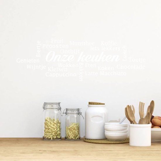 Muursticker Onze Keuken - Wit - 80 x 38 cm - nederlandse teksten keuken