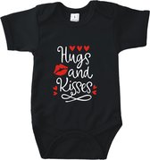 Rompertjes baby met tekst - Hugs and kisses - Romper zwart - Maat 62/68